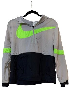 Nike Kids Gray, Black & Neon Green Hooded Windbreaker